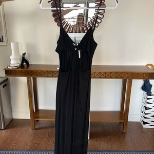 l*space Black Ribbed Maxi Dress with Adjustable Spaghetti Straps